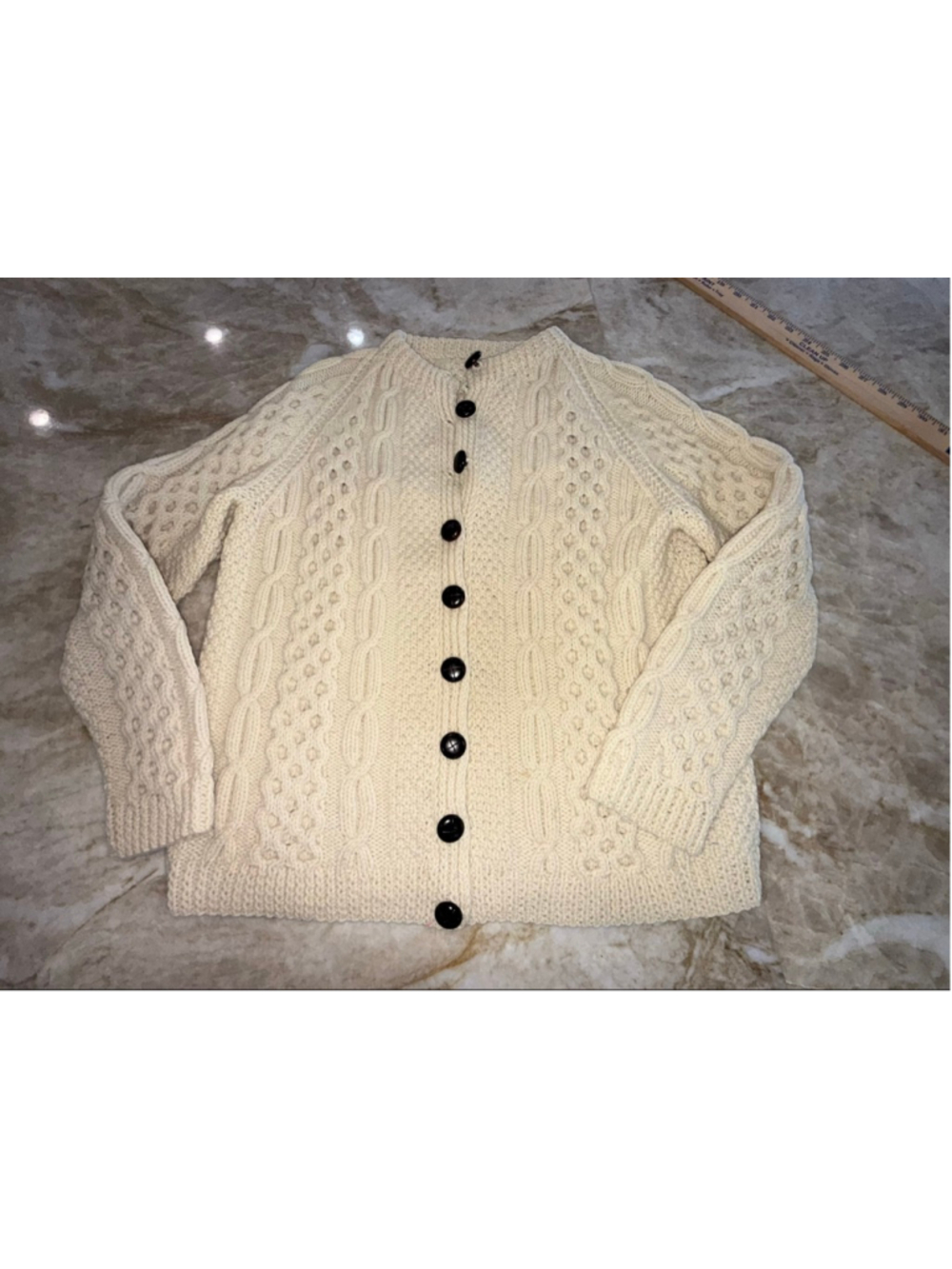 Aran Handknits by Una Neill Cream Cable Knit Cardigan M Irish Ireland